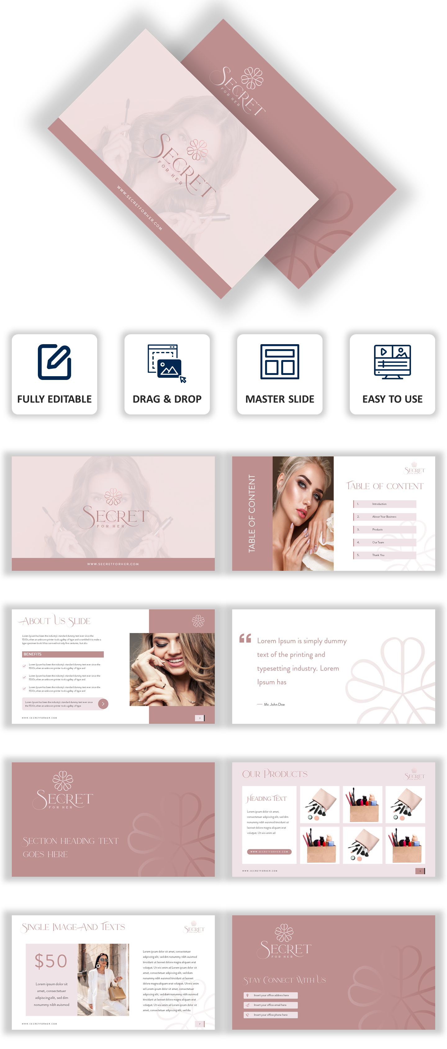 PowerPoint template for an e-commerce business that sells ladies' products